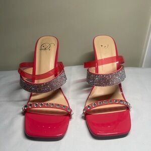Elegant Red Women's Sandals with Rhinestone Straps